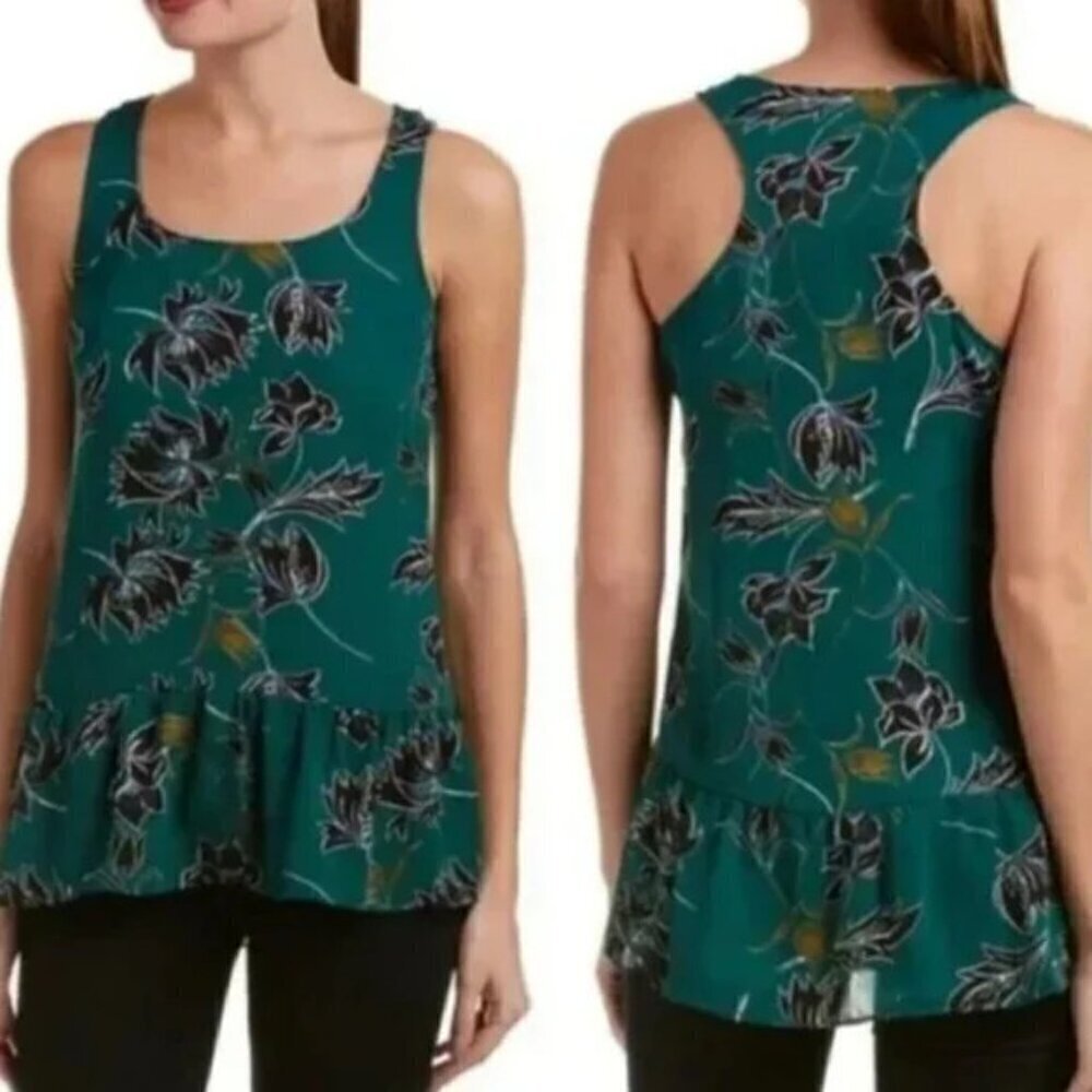 Cabi Zoe Green Floral Racerback Peplum Tank Size Medium